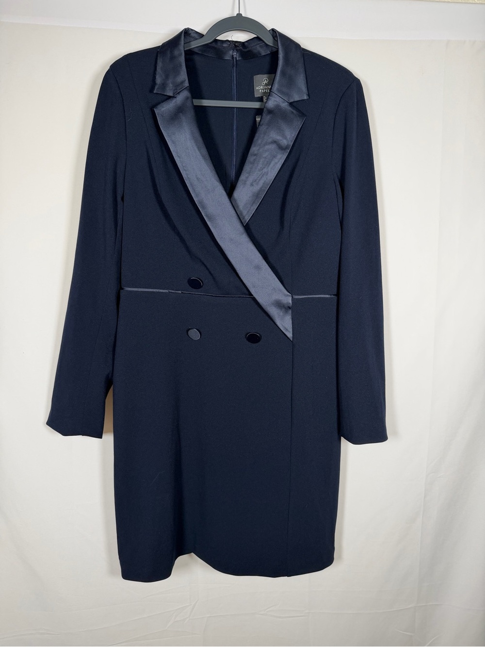NWOT Adrianna Papell Navy Women's Tuxedo Long-Sleeve Sheath Dress
